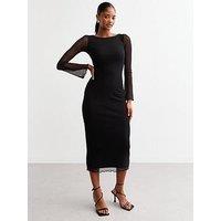 New Look Mesh Flared Sleeve Midi Dress - Black