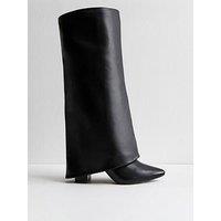 New Look Foldover Faux Leather Knee High Boots - Black