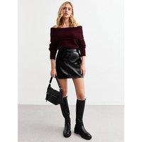 New Look Patent Faux Leather Mini Skirt - Black