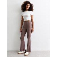 New Look Mink Ribbed Flared Trousers - Brown