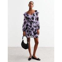 New Look Blur Floral Chiffon Mini Dress - Purple