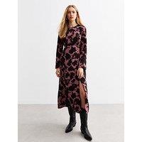 New Look Fiona Floral Flute Sleeve Midi Dress - Red