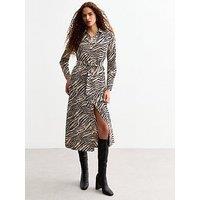 New Look Abstract Long Sleeve Midi Shirt Dress - Print