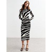 New Look Zebra Crinkled Long Sleeved Midi Dress - Print