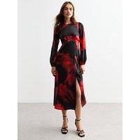 New Look Blurred Floral Open Back Midi Dress - Black/Print