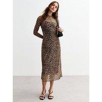 New Look Leopard Mesh Midi Dress - Brown