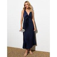 New Look Twist Front Pleat Midi Dress - Navy