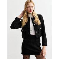 New Look Metallic Boucle Crop Jacket - Black