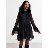 New Look Ruffled Chiffon Mini Dress - Black