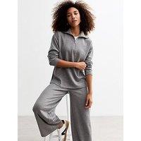 New Look Soft Touch Rib Half Zip Jumper - Grey