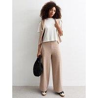 New Look Soft Touch Rib Wide Leg Trousers - Cream