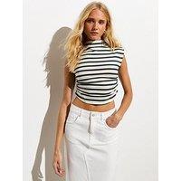 New Look Off White Stripe High Neck Crop Top