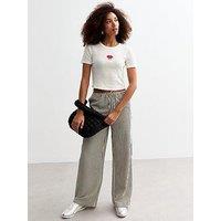 New Look Black Striped Textured Drawstring Wide Leg Trousers