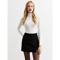 New Look Slit Hem Boucle Mini Skirt - Black