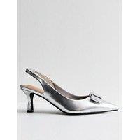 New Look Wide Fit Bow Detail Slingback Court Shoes - Silver