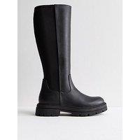 New Look Wide Fit Leather-Look Knee High Boots - Black