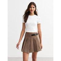 New Look Mink Belted Pleated Mini Skirt