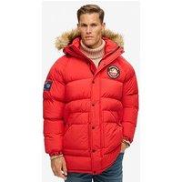 Superdry Everest Hooded Faux Fur Longline Padded Parka Coat - Red