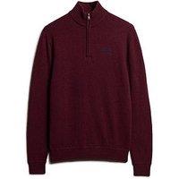 Superdry Essential Henley Half Zip Knitted Jumper - Dark Red