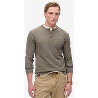 Superdry Textured Long Sleeve Henley Regular Fit T-Shirt - Brown