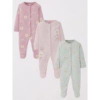 Mini V By Very Baby Girl 3 Pack Flower Sleepsuits - Multi
