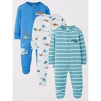 Mini V By Very Baby Boy 3 Pack Transport Sleepsuits - Multi