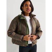 V By Very Short Quilted Jacket With Contrast Details - Khaki