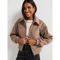 V By Very Faux Wool Zip Through Bomber Jacket - Beige