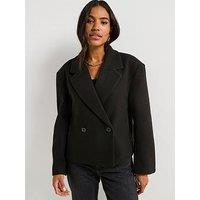 V By Very Faux Wool Cropped Blazer - Black