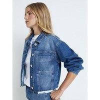 River Island Cropped Boxy Trucker Jacket - Medium Denim