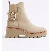 River Island Wide Fit Chelsea Boot With Buckle - Light Beige