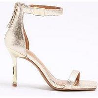 River Island Wide Fit Clasp Back Heeled Sandals - Gold