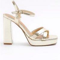 River Island Platform Cross Detail Heels - Gold