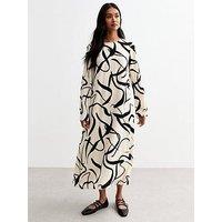 New Look Off White Abstract Tie Back Midi Dress - Print