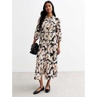 New Look Abstract Print Midi Shirt Dress - Brown