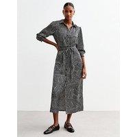 New Look Geometric Patterned Belted Midi Shirt Dress - Black/Print