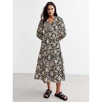 New Look Black Tile Pattern Wrap Front Midi Dress - Print