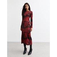 New Look Floral Print Ribbed Jersey Midi Dress - Red