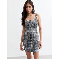 New Look Check Bow Detail Pinny Dress - Light Grey/Print