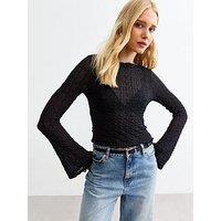 New Look Textured Flared Sleeve Top - Black