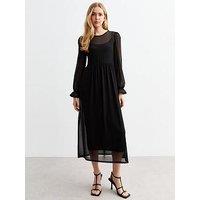 New Look Mesh Long Sleeve Midi Smock Dress - Black