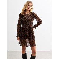 New Look Mesh Animal Print Mini Dress - Brown
