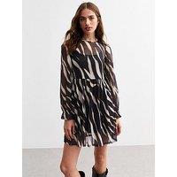 New Look Tiger Print Smock Mesh Mini Dress - Black/White