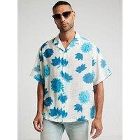 River Island Short Sleeve Blur Floral Print Revere Collar Shirt