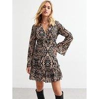 New Look Animal Print Chiffon Mini Dress - Brown