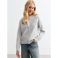 New Look Grey Ribbed Crew Neck Cardigan