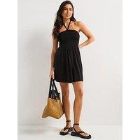 Everyday Shirred Detachable Strap Mini Dress - Black