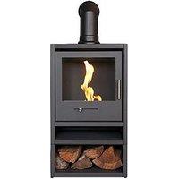 Oko S1 Bio Ethanol Stove With Log Storage In Charcoal Grey & Angled Stove Pipe