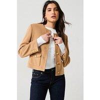 Tommy Hilfiger Cropped Wool Button Jacket - Brown