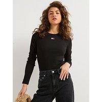 Tommy Jeans Long Sleeve Badge Logo T-Shirt - Black